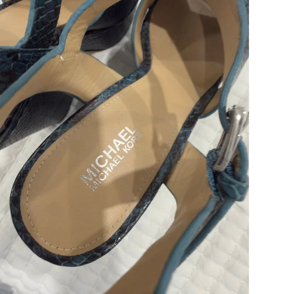 Michael Kors‎ Blue Snakeskin Embossed Leather Platform Block Heel Sandals 7M